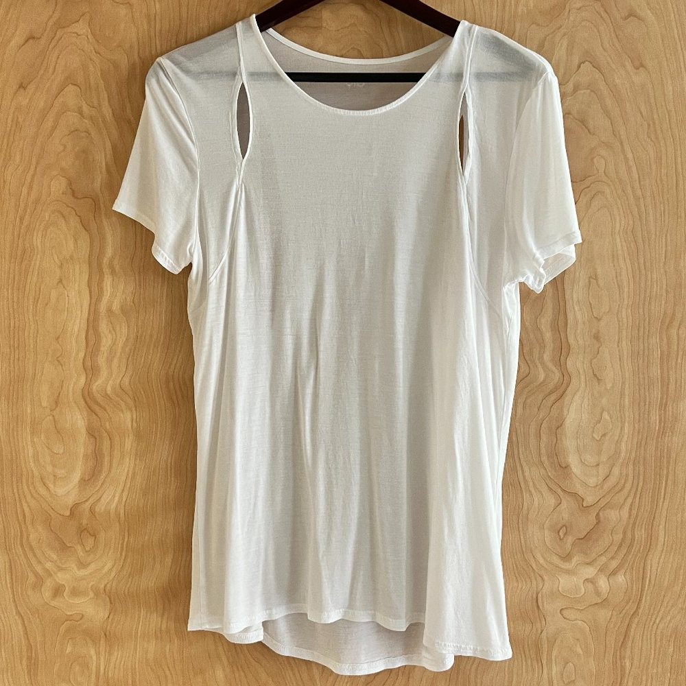 Alo Yoga Short Sleeve Athletic Top Slash Design White Breathable Women's Small